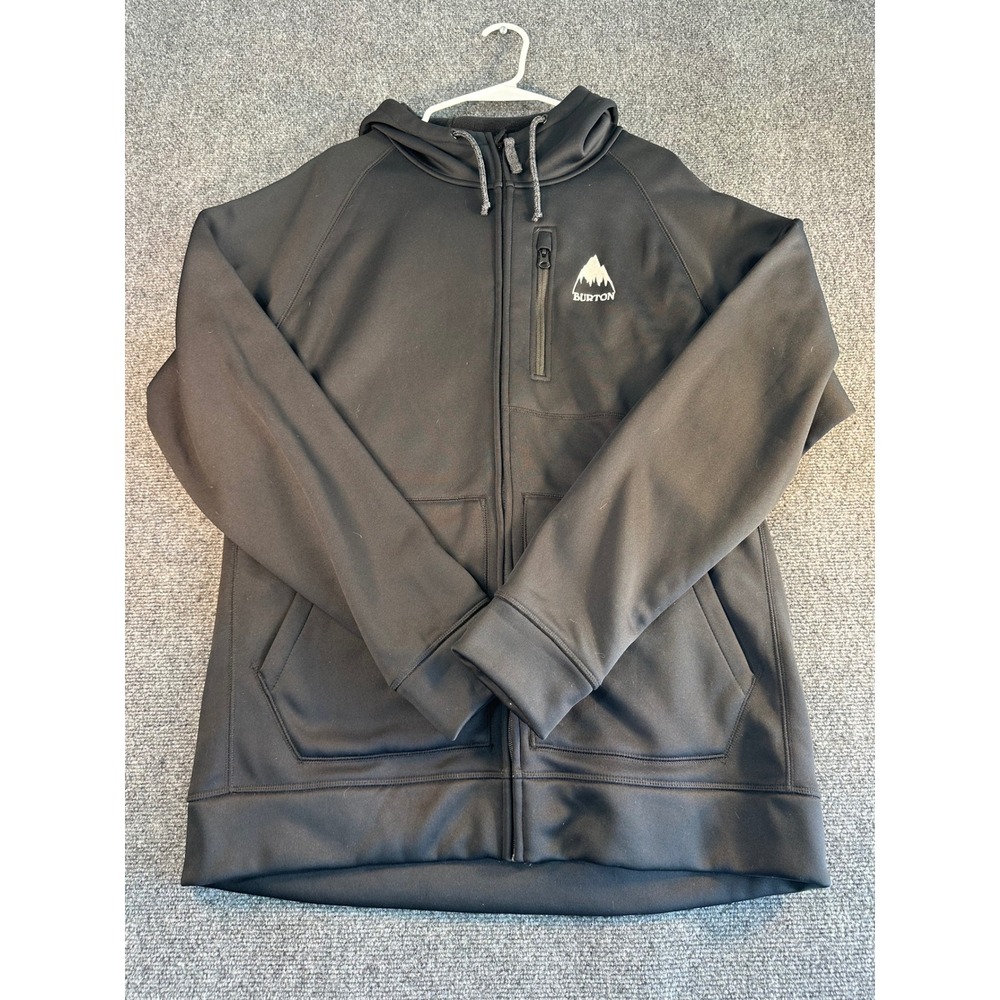Burton Mens XL Black Full Zip Bonded Technical Fleece Hoodie Jacket Activewear